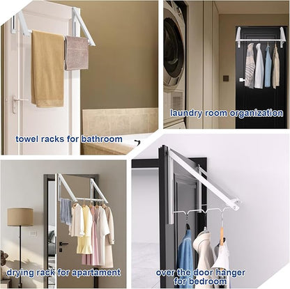 HOME RIGHT Over The Door Clothes Hanger,1.69 Inch Door Hook for Over The Door Drying Rack,Foldable Retractable Overdoor Hanger Hook for Bathroom,Laundry Room,Apartament and Bedroom