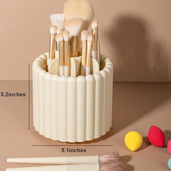 Anyoifax 360 Rotating Makeup Brush Holder 7 Slots Make Up Brush Organizer Removable Spinning Cosmetic Brushes Storage Pen Holder for Vanity, Dresser, Desk, Beige