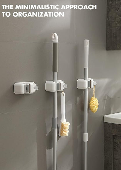 BEZOX Mop Holder with Hook - Drill Free Wall Mount Broom Gripper, Cleaning Supplies Organizer Utility Holder - 1PCS