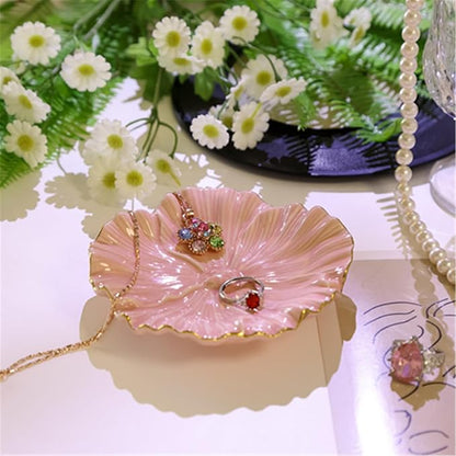 Flower Ring Dish, Ceramic Ring Holder Jewelry Tray Trinket Dish, Fairy Organizer Plate Vanity Decorations, Gifts for Friends Sisters Daughter Mother (Pink)
