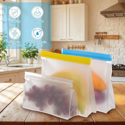 PATIKIL 11"x2"x10.6" Reusable Freezer Bag, 3 Pcs Leakproof Zip Food Storage Stand Up Bags Fridge Snack Vegetable Fruit Ice Container for Long-Lasting Freshness, Blue