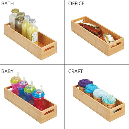 mDesign Slim Bamboo Kitchen Cabinet & Fridge Drawer Organizer Tray - Storage Bin for Cutlery, Serving Spoons, Cooking Utensils, Gadgets - 4.6" Wide - Natural Wood Finish