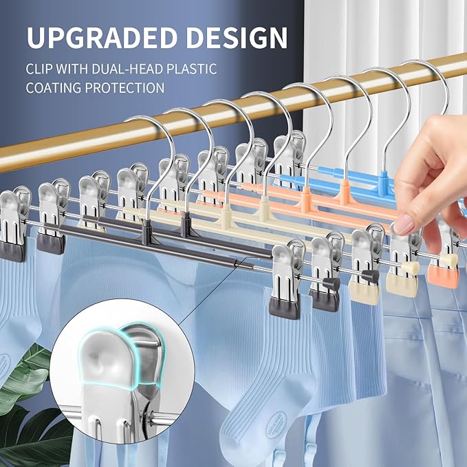 HWAJAN 20PACK 14Inch Pants Hangers with Clips Adjustable Skirt Hangers for Women Metal Non-Slip Trousers Hanger Heavy Duty Space Saving Clothes Hanger for Shorts,Jeans,Gray