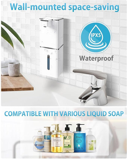 JEMISUN Automatic Liquid Soap Dispenser Touchless Soap Dispenser 380ml/12.8oz Rechargeable, Wall Mounted,4 Levels Adjustable Auto Soap Pump for Bathroom Kitchen Dish Soap