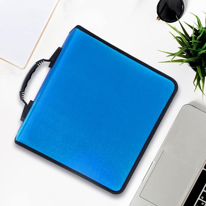 CD/DVD Binder, CD DVD Case Holder Binder 400 Capacity CD/DVD Wallet Storage Booklet Album Box (White binder, Blue)