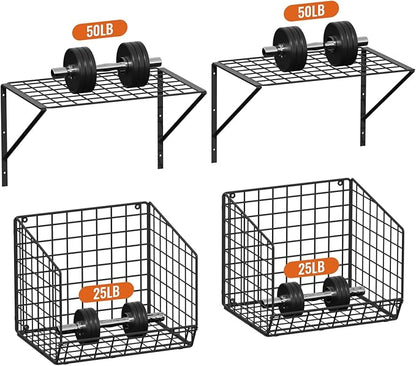 2 Pack Laundry Room Shelves with Wire Baskets, Over the Washer and Dryer Shelf, Wall Mounted Storage and Clothes Drying Rack, Wire Shelves Baskets for Laundry Closet Organization and Storage-Black
