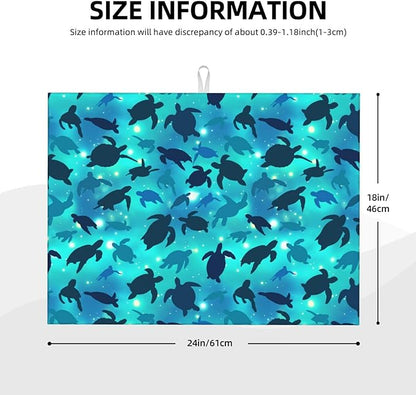 Sea Turtles Blue Dish Drying Mat For Kitchen Counter Absorbent Microfiber Dishes Pad Dish Drainer Rack Mats Fast Dry Reusable Washable Large 18"x24"
