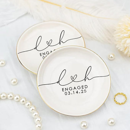 LullabyMall Custom Engagement Ring Holder Ring Dish, Custom Wedding Gifts for Couple, Bridal Shower Couple Jewelry Tray, Monogrammed Engagement Wedding Gifts for Bride 1