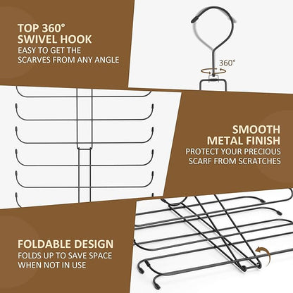 ZEDODIER Scarf Organizer Scarf Hanger for Closet, Rotatable Sturdy Hijab Holder Holds 20 Scarves, Space Saving Closet Organizers and Storage, Black