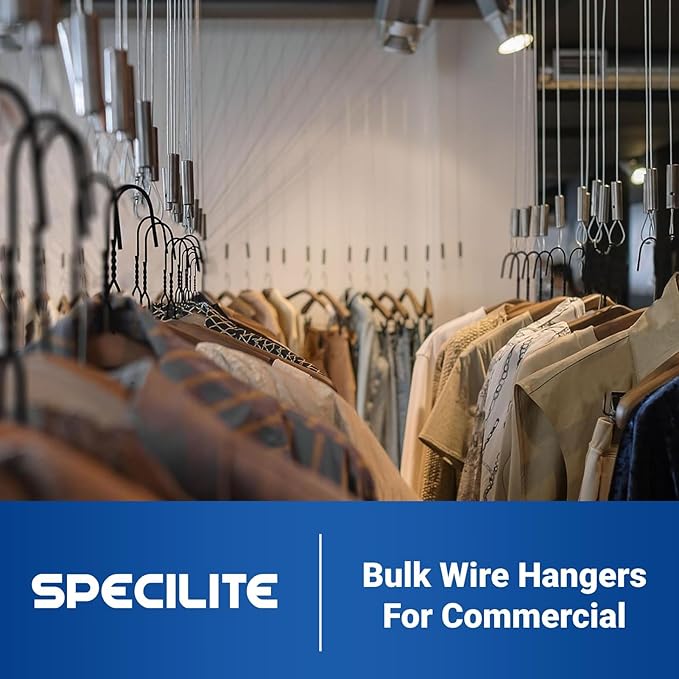 SPECILITE Wire Metal Clothes Hangers Bulk 250 Pack for Standard Size Suits, Coats, Shirts, Pants, Skirts, Space Saving, Non Slip,16 Inch 12 Gauge Ultra Thin, Black
