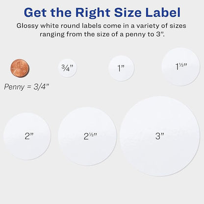 Avery Printable Round Labels with Sure Feed, 2.5" Diameter, Glossy White, 90 Customizable Labels (22830)