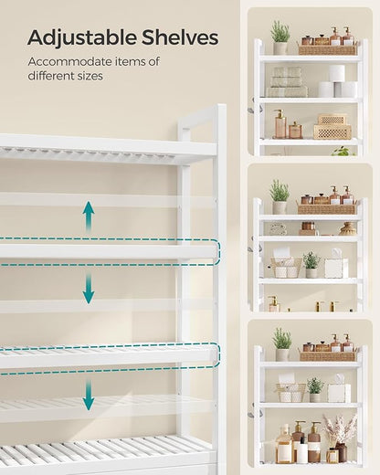 SONGMICS Over The Toilet Storage, 4-Tier Over Toilet Bathroom Organizer with Adjustable Shelves, 10.2 x 24.8 x 72.8 Inches, Space-Saving, Cloud White UBTS041W01