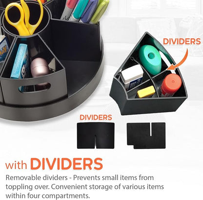 PUZZLE EZ Black Rotating Desk Organizer Lazy Susan Caddies for Home School Office Supplies, Pens, Markers and Art Supplies for Classroom