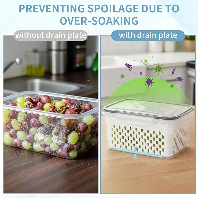 Dukrouk Grape Container for Fridge,3PCS(0.9Qt - 13.5Qt),Leakproof Grape Container with Removable Colander,Dishwasher & microwave safe Produce Containers,Keep Fruits, Vegetables, Meat Fresh Longer
