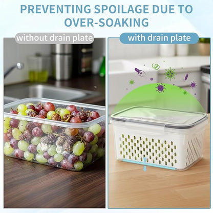 Dukrouk Grape Container for Fridge,3PCS(0.9Qt - 13.5Qt),Leakproof Grape Container with Removable Colander,Dishwasher & microwave safe Produce Containers,Keep Fruits, Vegetables, Meat Fresh Longer