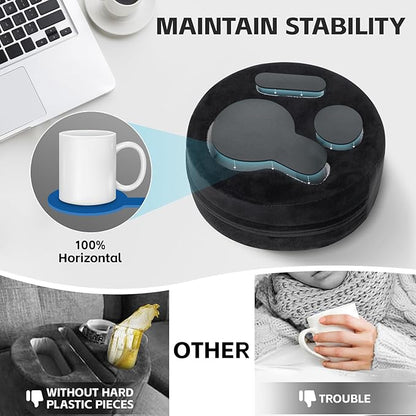 G GOOD GAIN Couch Cup Holder Pillow, Cute Sofa Drink Cup Holder Cozy Buddy | Desk Organizer for Mugs, Snacks, Phone, Makeup | Bed Caddy Tray for Car, Beach, Picnic, Boat, RV, Table (Black)