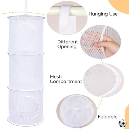 Basumee Stuffed Animals Net or Hammock 2 Pcs Stuffed Animals Storage Toy Net Hammock for Plushies Storage Organizer Mesh Kids Girls Room Decor, White, 3 Tiers