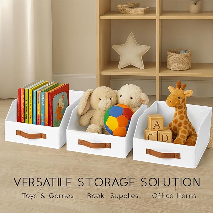 Fabric Storage Bins for Organizing - 8 Pack Large Trapezoid Collapsible Storage Bins with Front Handle, Closet Organizers and Storage for Bedroom, Home Shelves, Small Spaces, White
