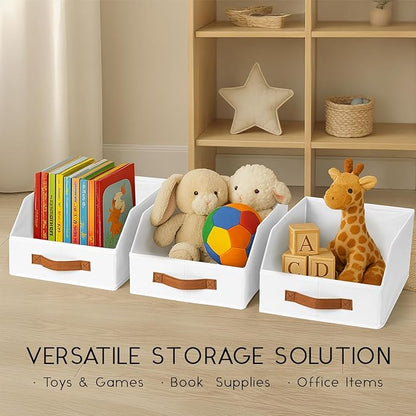 Fabric Storage Bins for Organizing - 8 Pack Large Trapezoid Collapsible Storage Bins with Front Handle, Closet Organizers and Storage for Bedroom, Home Shelves, Small Spaces, White