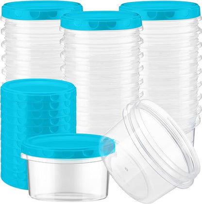 Sieral 36 Pack 8 oz Freezer Containers with Lids Reusable Deli Freezer Storage Containers Stackable Plastic Thick Twist Top Jars for Takeout Food Round Wide Mouth Lunch Snack (Sky Blue)