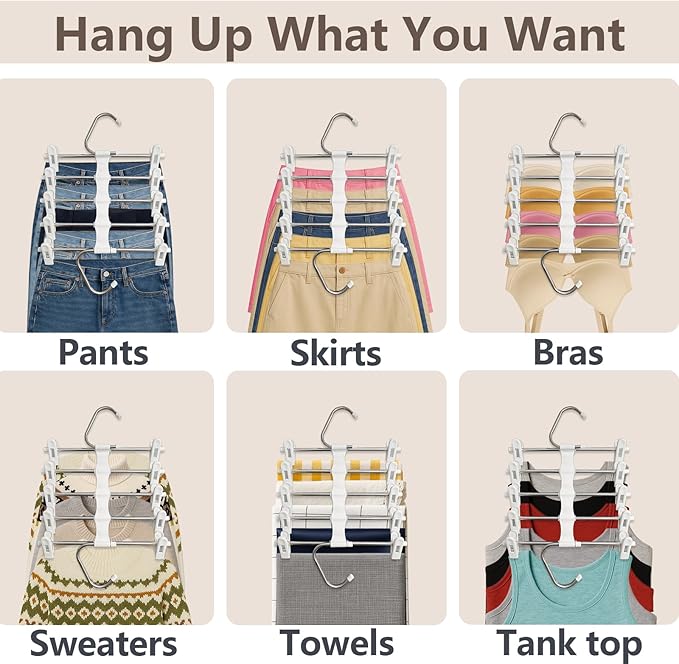 Zylkorb Skirt Hangers Pants Hangers Space Saving with Clips - 2 Pack - Space Saving Metal Closet Organizer for Shorts, Skirts, and Pants - Closet Organizer and Storage for Pants Jeans Skirts Legging