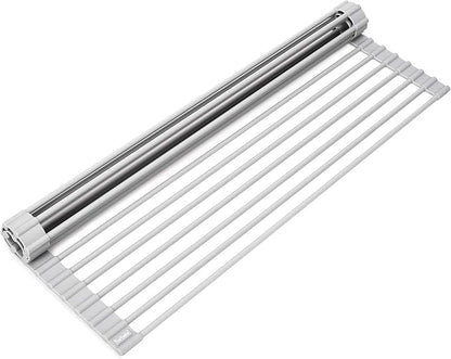 Surpahs 20.5 x 13.1 Inch Roll-Up Dish Drying Rack, Fits Sinks up to 19.5 Inch Wide, Heavy-Duty Premium Silicone, Strong Support, Non-Slip, Heat-Resistant, Warm Gray