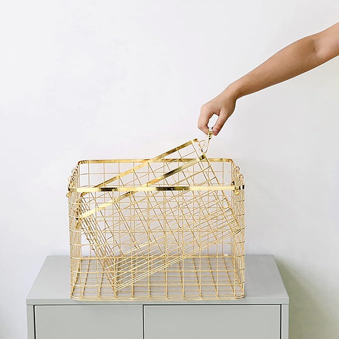 Set of 3 Nested Wire Basket Trays for Storage and Organizing (Gold)