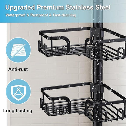 Clothink Corner Shower Caddy Tension Pole 4 Tier Adjustable Stainless Steel Shower Shelf for Inside Shower Bathtub Shampoo,Standing Bathroom Organizer Shelves with 39 to 113 inch Height
