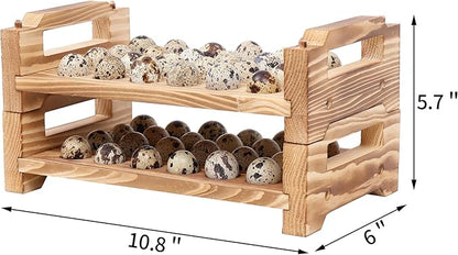 Stackable Wooden Quail & Pigeon Egg Holder Countertop, Farmhouse Kitchen Fresh Quail & Pigeon Egg Display Storage Rack Organizer Tray, 48 Slots, Natural Wood, Chemical-Free Coating