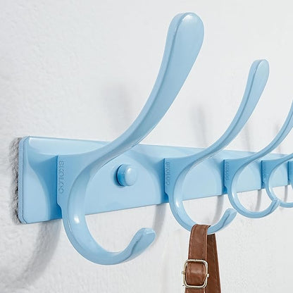 SKOLOO Wall Mounted Coat Rack - 6 Hooks, Heavy Duty, Stainless Steel, Metal Wall Hangers, Sturdy Coat Hooks for Hanging Coats, Jacket, Clothes, Hat, Blue