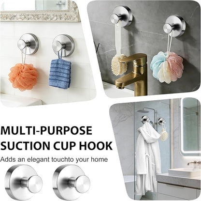 HESUSLA Suction Cup Hooks for Wreaths on Glass,2025 New Model No-Drill Suction Cup Hooks,Wreath Hangers for Front Doors,Metal Towel Hooks for Showers Bathrooms Mirrors(2 Pack,Silver)