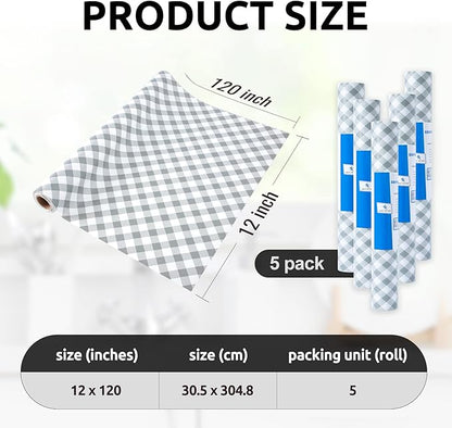 RAY STAR 12X120 Inch Shelf Liner for Kitchen Cabinets, Non-Adhesive Cabinet Liner Washable, PVC Drawer Liner for Dresser Non-Slip Bathroom (Plaid)(5 Roll)