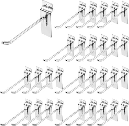 30Pcs 4 Inch Silver Slatwall Panel Hooks, Heavy Duty Slat Wall Hanging Display Hooks Pegboard Metal Hanger Hook for Gridwall Garage Shop Retail