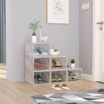 AWTATOS Shoe Boxes, 6 Pack Shoe Storage Organizers, Plastic Stackable Shoe Rack, Sneaker Containers, Toy Storage Bins for Entryway, Closet, Under Bed, Clear