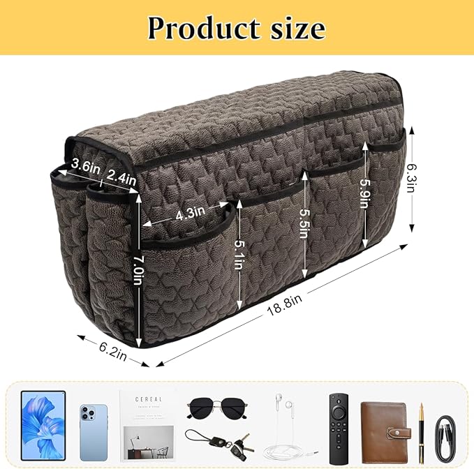 HADEEONG Remote Control Holder, Non Slip Bedside Caddy TV Remote Holder Armchair Caddy, Recliner Armrest Organizer with 14 Pockets for Cell Phone TV Remote Control Magazines