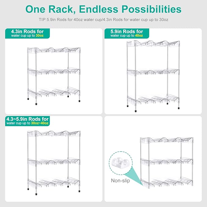 Reusable Stackable with Handle Compartment Water Bottle Tumbler Organizer for Stanley 40oz with Handle Cup, Stanley Accessories for Pantry, Cabinet & Kitchen Organization and Storage,3 Tier Hold 9
