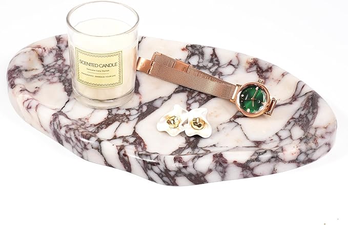 LWALMS Marble Clould Tray for Bathroom - Stone Catchall Jewelry Dish for Kithchen Counter and Aesthetic Room Decor, Cute Decorative Vanity Dishes for Trinket Ring Key Candle (9.5'' x 6.3'')