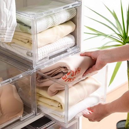 3 Packs Large Plastic Stackable Storage Drawers, DILIBRA Clear Storage Bins Organizer with Pull Out Drawers, Snacks Storage Organizer for Kitchen Cabinet Closet Shelf Pantry Organizers and Storage