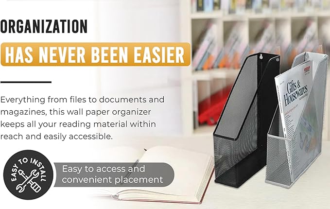 YBM HOME Steel Mesh Wall Magazine File Holder for Home & Office Organization, Serves as a Magazine Rack, Desk Organizer, Letter and Mail Bin, Holds Up to 20 Magazines - 6-Pack Silver, 1111