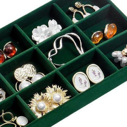 SPAKOWN Jewelry Organizer for Drawer Set of 9, Velvet Jewelry Tray Stackable Jewelry Organizer Display Trays Divided Earring Storage Containers (Green)