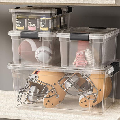 Superio Clear Storage Bins with Lids, Stackable Storage Box with Latches and Handles, Extra Small, 6 Pack 1.75 Quart