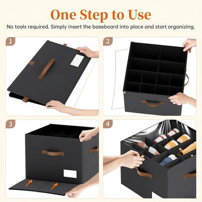 Shoe Organizer for Closet, 2 Pack Foldable Shoe Storage Containers, Fits up to 16-32 Pairs, Shoe Storage Organizer Box Cubby Baskets Bins with Clear Cover and Reinforced Handles, Black