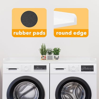 SpaceAid Washer Dryer Countertop, Laundry Wood Shelf Topper with Edge, 54" Width x 27.5" Depth Cover Guard Organizer for Washer and Dryer Laundry Hamper Counter Storage Organization (White)
