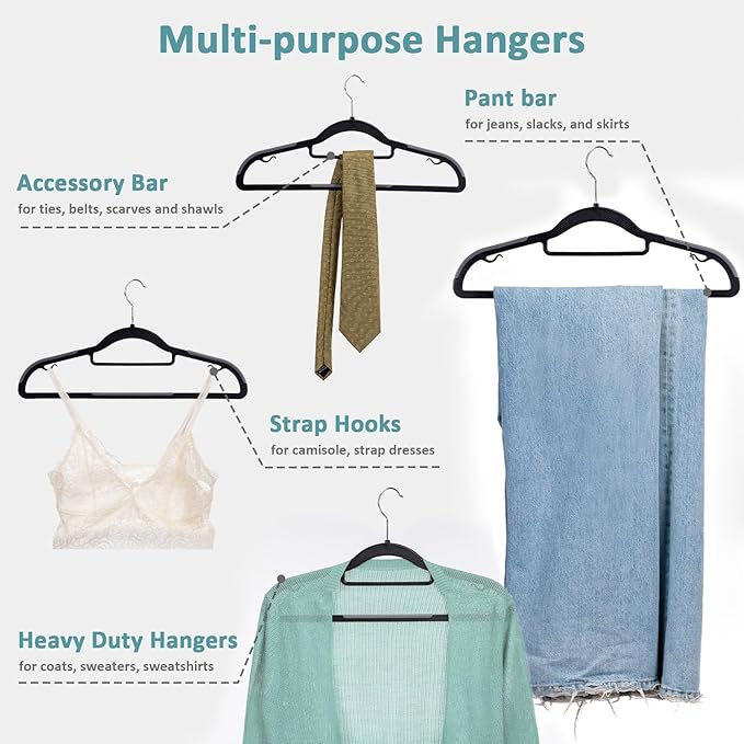 LMTrystFit 30-Pack Plastic Clothes Hangers, Space Saver, Non Slip, 360° Swivel Hook, 0.2 Inches Slim, Sturdy Heavy Duty Coat Hangers, Durable Hangers for Suits, Black and Dark Gray