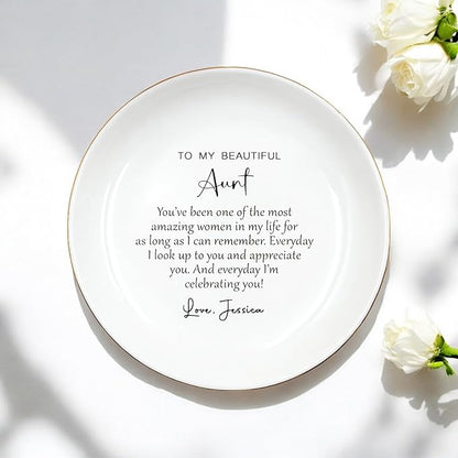 HatafaFurni Personalized Ring Dish for Aunt - Jewelry Gifts for Christmas, Women, Birthday, Mother's Day - Custom Aunt Gift