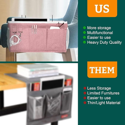 ADVANCELLPRO Bedside Caddy Organizer Hanging Storage Bag with Pockets for Books, Magazines, Phone, Tablet & Water Bottle – Bedside Storage for Dorm, Bunk Beds, Hospital Beds & Cribs, Pink