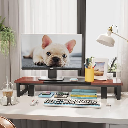 YAOHUOO Dual Monitor Stand Riser, 39Inch Large Monitor Stands for 2 Monitors, Computer Monitor Stand, Wooden Desktop Oraganizer Shelf for Office Desk Computer,Laptop,TV