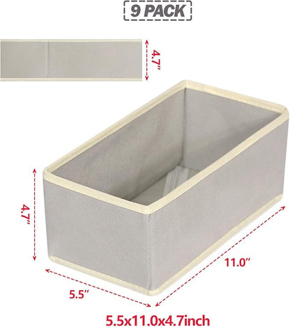 DIOMMELL Foldable Cloth Storage Box Closet Dresser Drawer Organizer Fabric Baskets Bins Containers Divider for Clothes Underwear Bras Socks Lingerie Clothing,Set of 9 Grey 090
