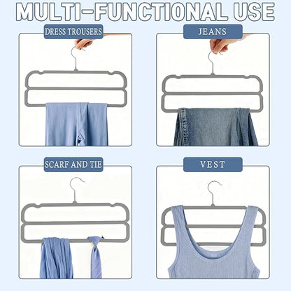 VSV stoage Velvet Pants Hangers with Double Non Slip Bar - Multiple Velvet Hangers for Closet - Thin Space Saving Clothes Hanger - 360° Swivel Felt Trouser Hanger Perchas Terciopelo 10 Pack (Grey)