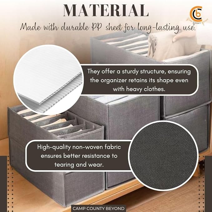 Foldable Wardrobe Clothes Organizer Storage Boxes - Set with 5 Grids- Fabric Shelf Dividers, Large Size Organizer with PPE Sheets, Stackable Clothing Box for Jeans,Pants, Sweaters,T-Shirts (Pack of 4)